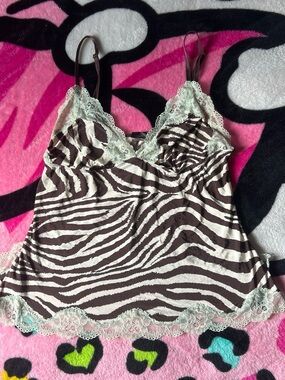 Y2K Zebra Print Lace Trim Camisole